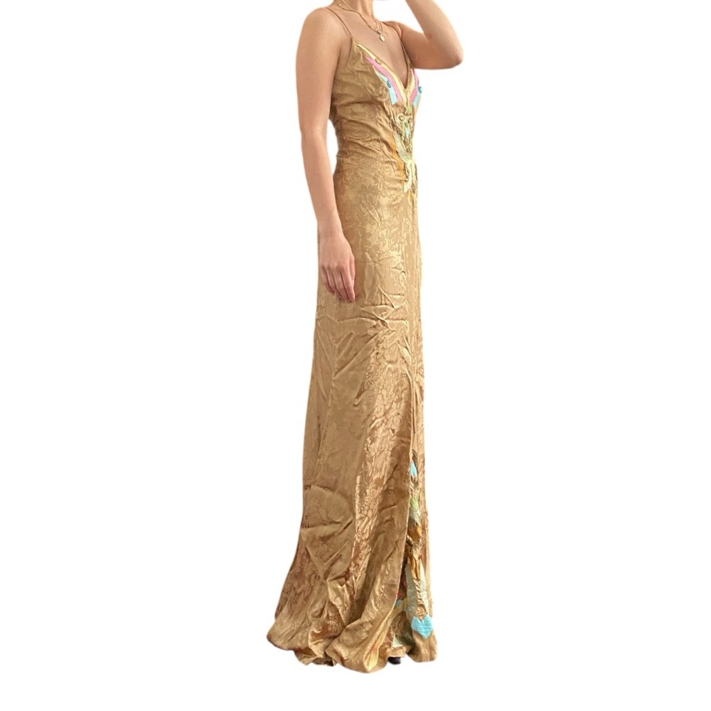 Nicole Miller Signature Vintage Embroidered Beaded Silk Tan Long Gown Size US 4 - Picture 3 of 11